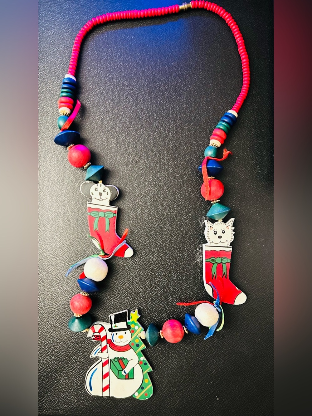 Vintage Hand Painted Christmas Charm Necklace